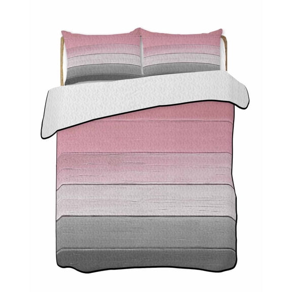 Pink Grey Quilts Bedding Set California King Gradient Wood Grain Vintage Farmhouse Lightweight Quilted Bedspread 3 Piece Bed Quilt with 2 Pillow Shams All Season for Bedroom 96" x 106"