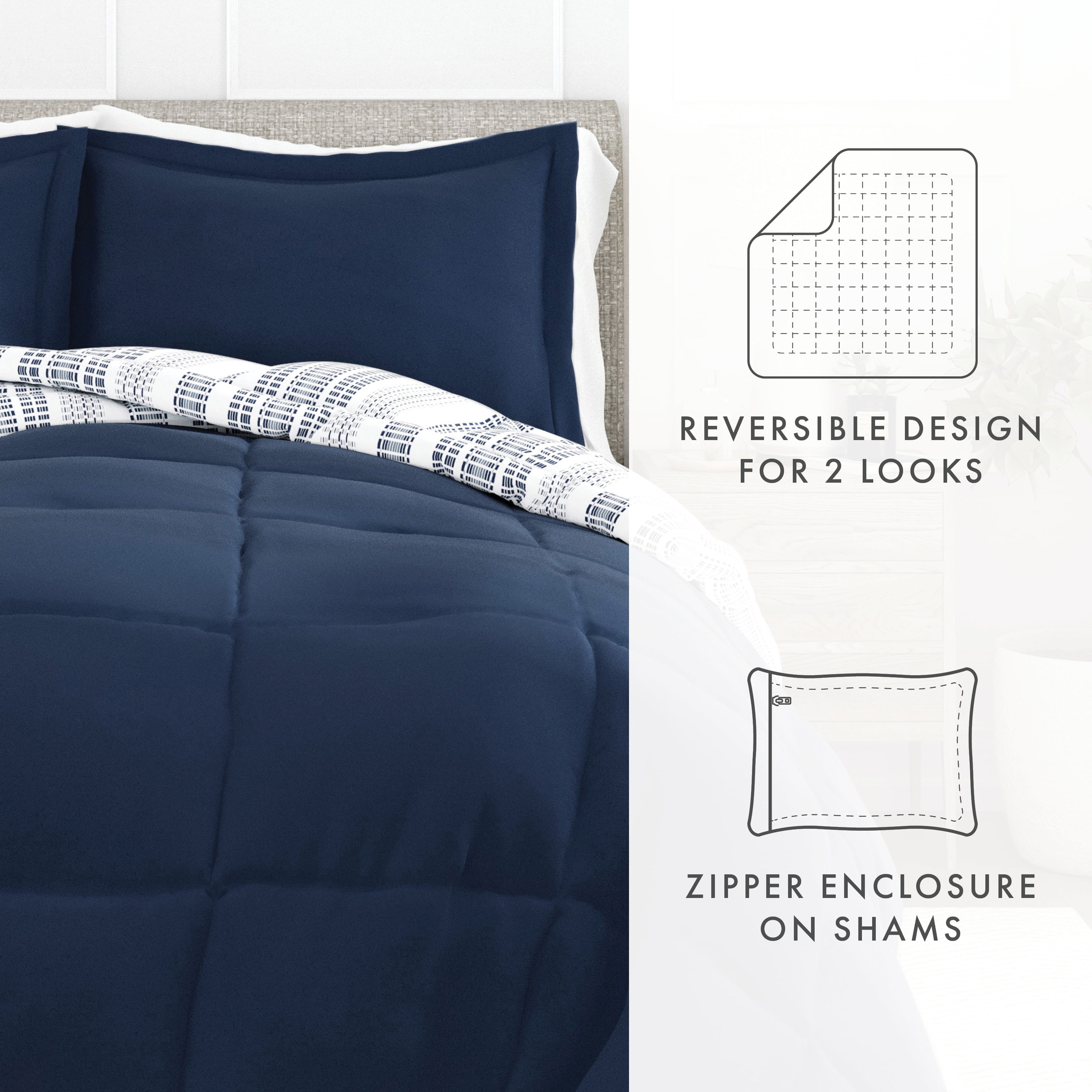 Noble Linens 2-Piece Navy Farmhouse Dreams ReversiblePrint Comforter Set, Twin/TwinXL