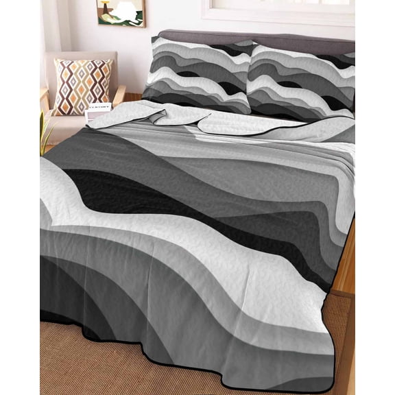 Grey Ombre Twin Size Down Alternative Comforter, Lightweight Comforter Quilt Bedding Set with Pillow Shams Modern Geometric Moire Abstract Art All Seasons Bed Comforter Duvet Insert 68"x86"