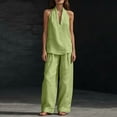 thumbnail image 5 of 2 Piece Sets for Women Sleeveless Halter Neck Linen Tank Top Causal Wide Leg Pants Matching Set Beach Vacation Outfits, S, 5 of 9