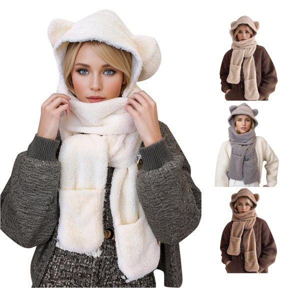Women's Cartoon Cute Bear Hat Scarf Autumn Lightweight Warm Comfortable Ear Surround Hat Hat Scarf Set Boys Scarf Hat Men Scarf Women Scarf Hat for Men Scarf Hat Set Hat Scarf Set Men Scarf