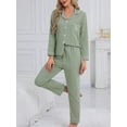thumbnail image 6 of Womens Green Pajama Set, Long Sleeve Button Up Top & Pants with Heart, 6 of 7