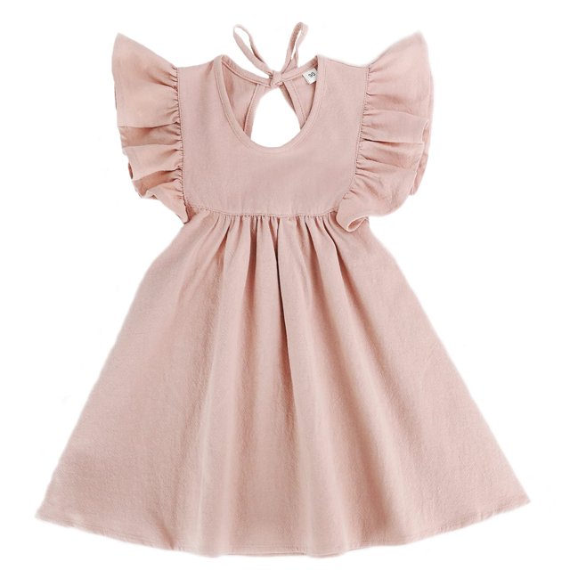 Vestido Goodplayer para niñas pequeñas, algodón y lino, rosa, 3T