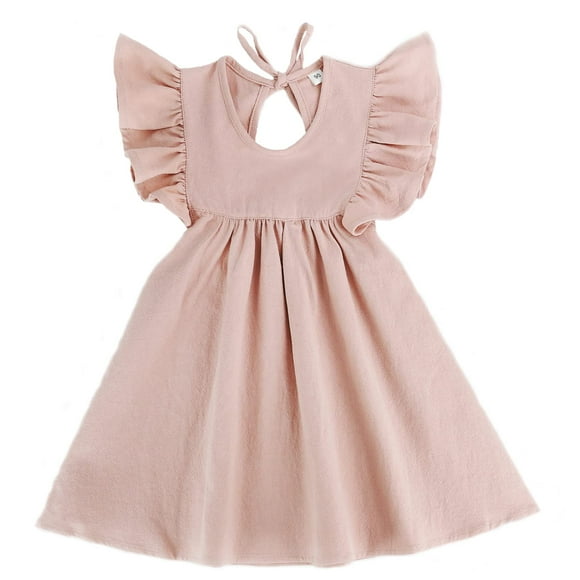 Vestido Goodplayer para niñas pequeñas, algodón y lino, rosa, 3T