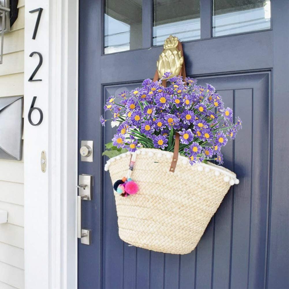 6 Bundles Artificial Flowers Plants for Outdoors, Uv Resistant Fake Plants Plastic Faux Flowers for Home Wedding Party Outdoor Indoor Garden Decor, Purple