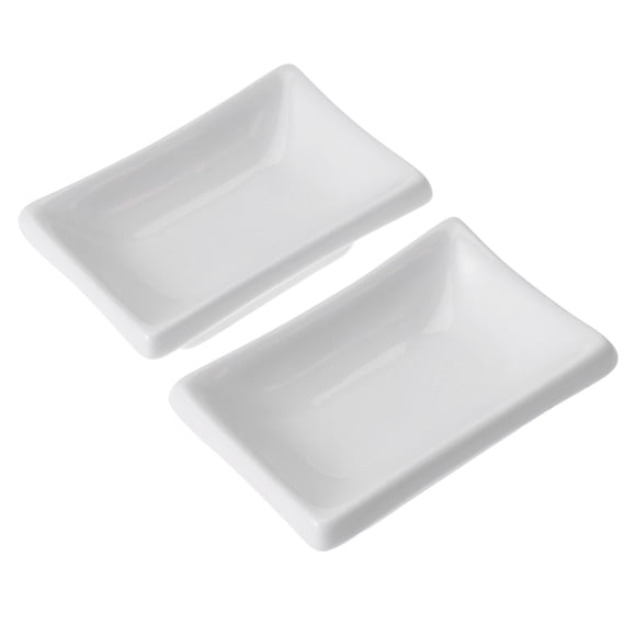 2 Pcs 3 Inch Pure White Ceramic Appetizer Serving Tray Rectangular Sauce Dishes Japanese-style Snack Dishes for Spice Dish Soy Sauce (White)