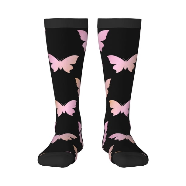 Fotbe Gradient Butterfly Calcetas Divertidas Estampadas para Hombre y Mujer, Calcetas de Algodón hasta la Rodilla para Caminar, Correr, Enfermería y Embarazo