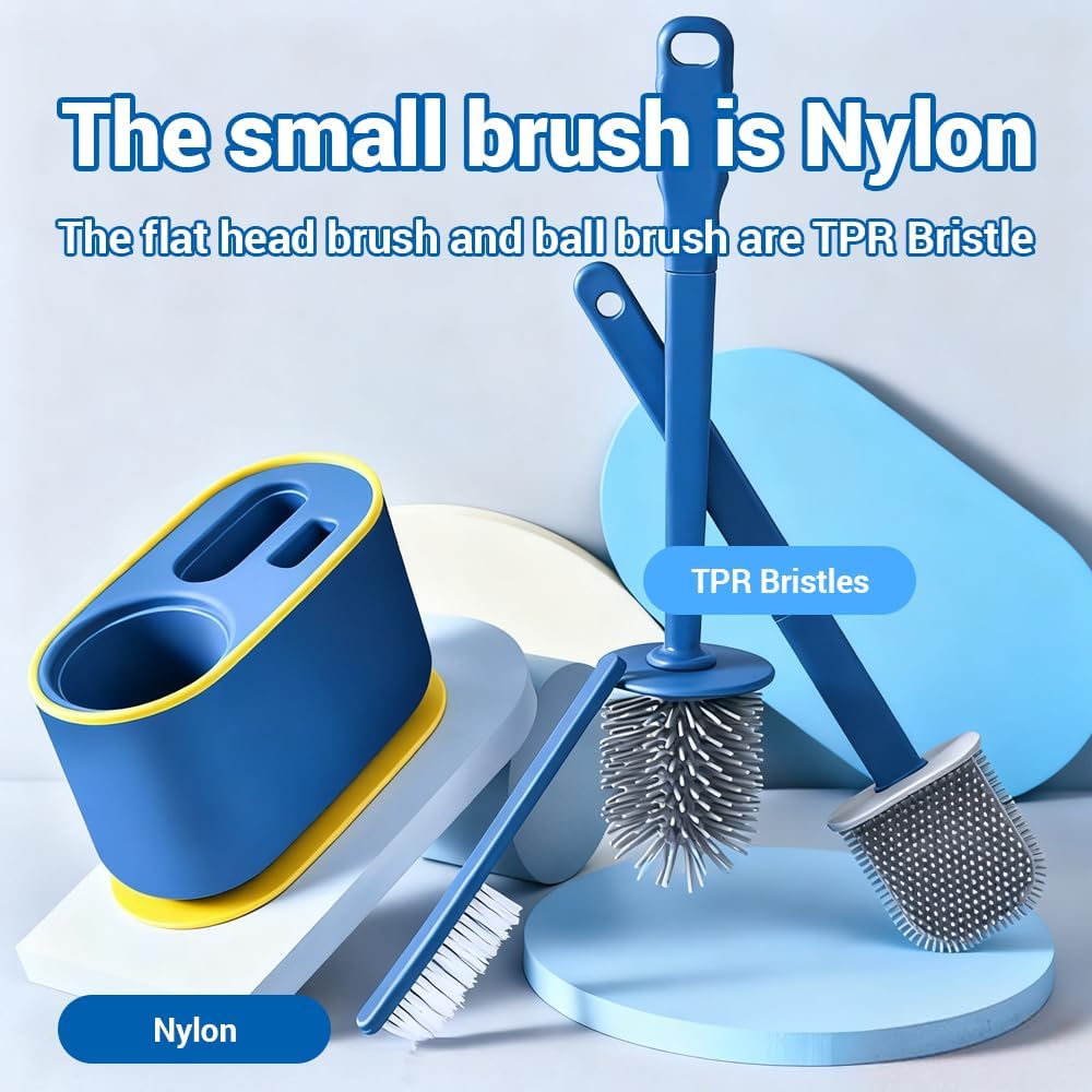ABPETE Toilet Brush Set, Bathroom Accessories, Toilet Bowl Cleaners, Deep Cleansing Multifunctional Hanging Toilet Brush Set for Bathroom(Bule)