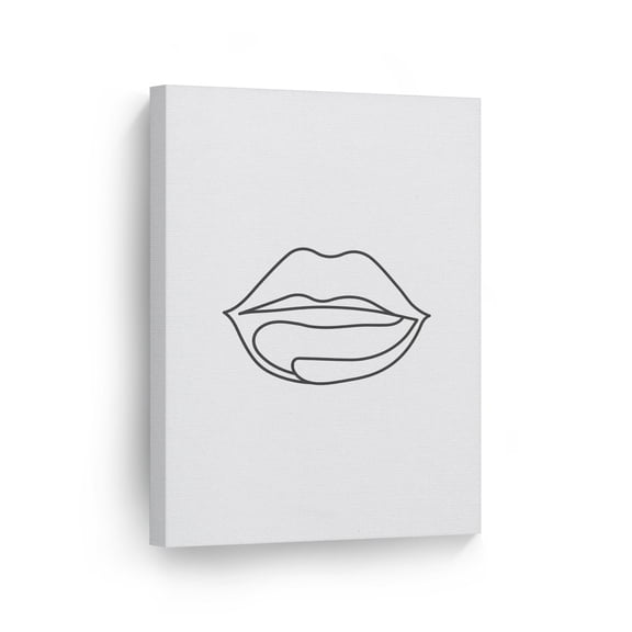 Smile Art Design Black and White One Line Minimalism Art Lips Drawing Painting Abstract Canvas Wall Art Print Office Living Room Dorm Bedroom Aesthetic Modern Home Decor - 40x30