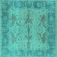 thumbnail image 1 of Ahgly Company Machine Washable Indoor Square Oriental Turquoise Blue Industrial Area Rugs, 5' Square, 1 of 4