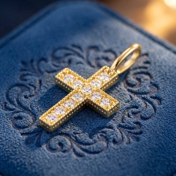 Vinali Solid 14k Gold Small Cross CZ Pendant