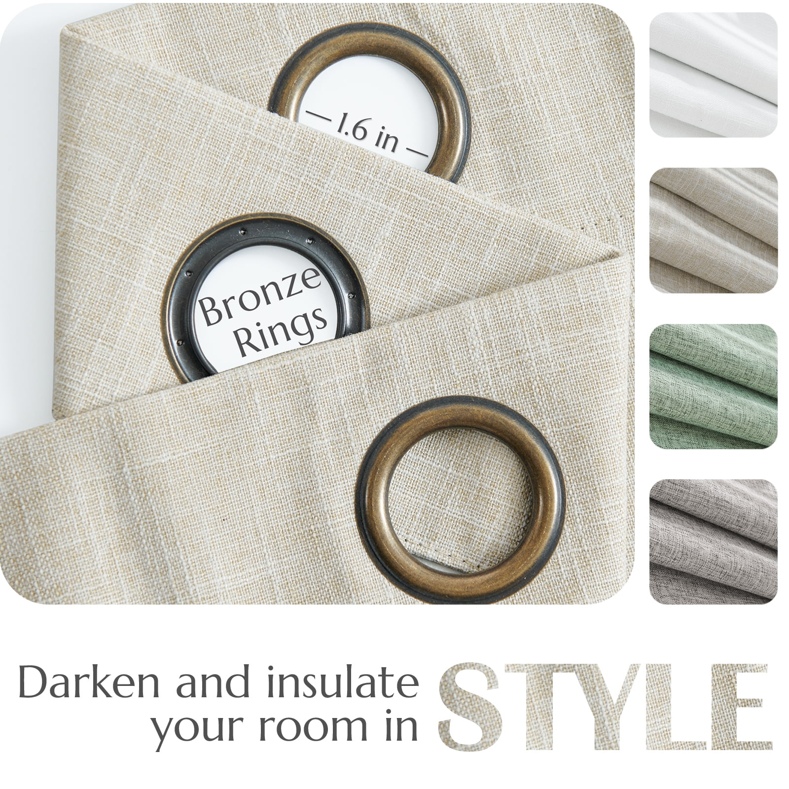 Curtainking Room Darkening Curtains for Bedroom, 84 Inch Length Linen Textured Drapes for Living Room, Thermal Insulated Light Blocking Curtains, Grommet Top Window Treatments 2 Panels, Beige