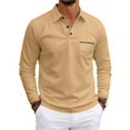 thumbnail image 3 of Hearthz Polo Shirts for Men Soft Breathable Moisture Wicking Cotton Long Sleeve Shirt Men Plain Collared Golf Polos for Men with Pocket Khaki XL, 3 of 9