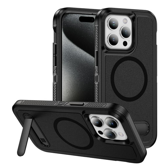 Dteck Magnetic & Seamless Stand for iPhone 15 Pro Max, Compatible with MagSafe, Military Grade Drop Protection, Slim Frosted Rugged Kickstand Phone Case for iPhone 15 Pro Max,Black