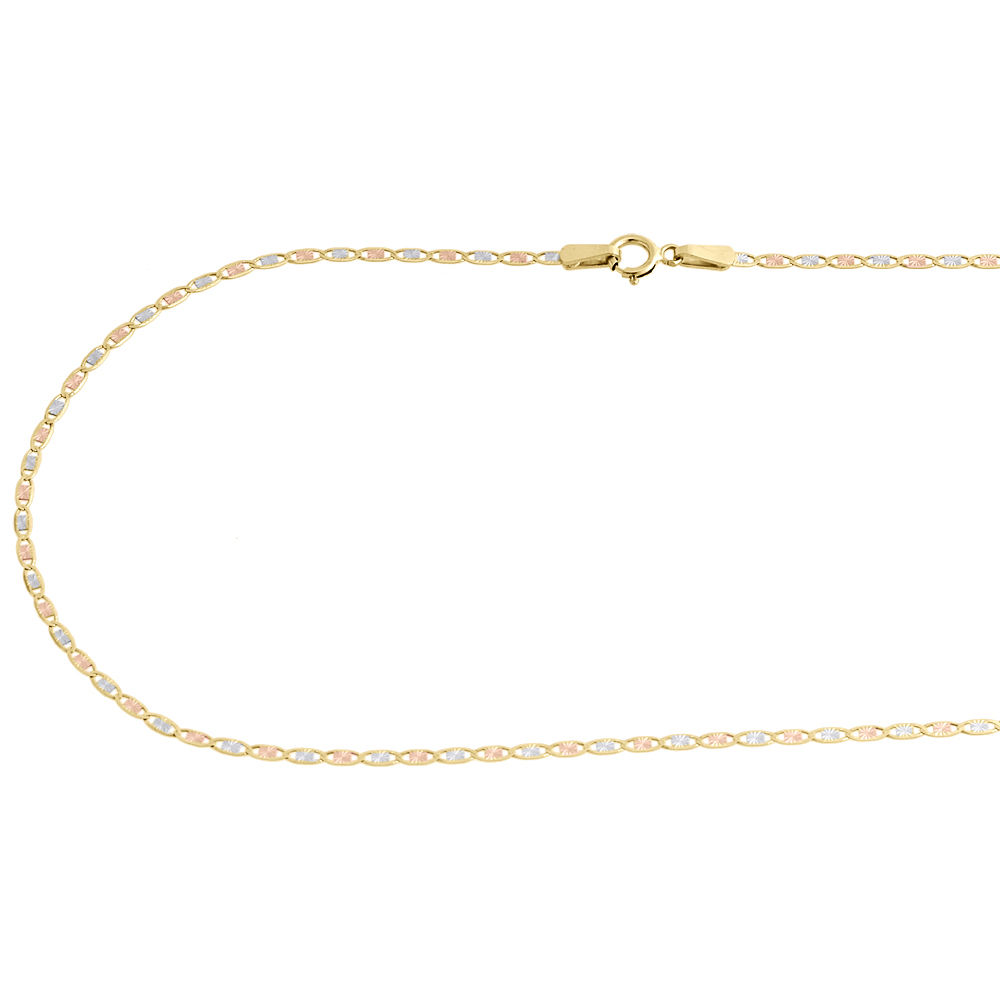 Real 10K Tri-Tone Gold Solid Valentino Link Chain 1.50mm Necklace 24 Inches