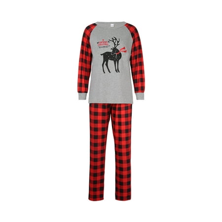 

Farrubbyine8 Parent-Children Christmas Pajamas Deer Print Tops Plaid Pants Suit