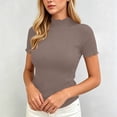 thumbnail image 6 of ClodeEU Women's Ribbed Knit Mock Neck T-Shirt, Short Sleeve Fitted Basic Top Brown,Women's Plus S, 6 of 9