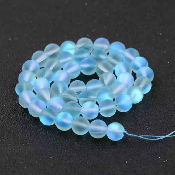 EOEMY Mystic Aura Quartz Gemstone Loose Beads Holographic Quartz Diy Bracelets Jewelry-Light Blue-8mm