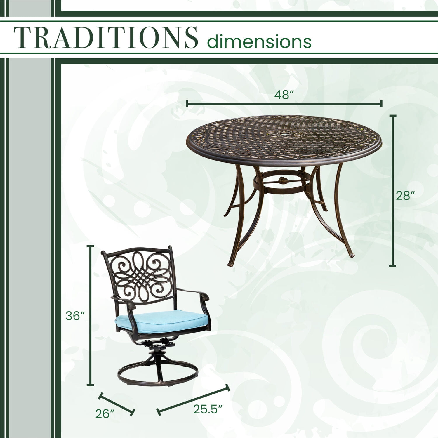 Hanover Traditions 5-Piece Rust-Free Aluminum Outdoor Patio Dining Set with Blue Cushions