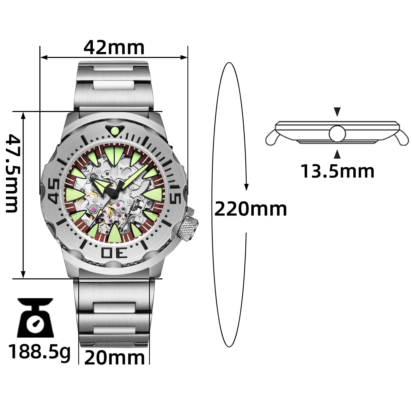 ADDIESDIVE Automatic Watches for Men Skeleton Mechanical Dive Watch 200M Waterproof with NH36 Movement, Sapphire Crystal Glass, Super Luminous Luxury Analog Mens Wristwatch
