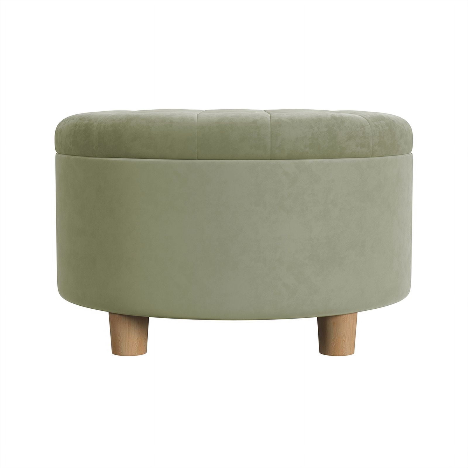 HomePop Large Round Button Tufted Storage Ottoman, Light Sage Green Velvet