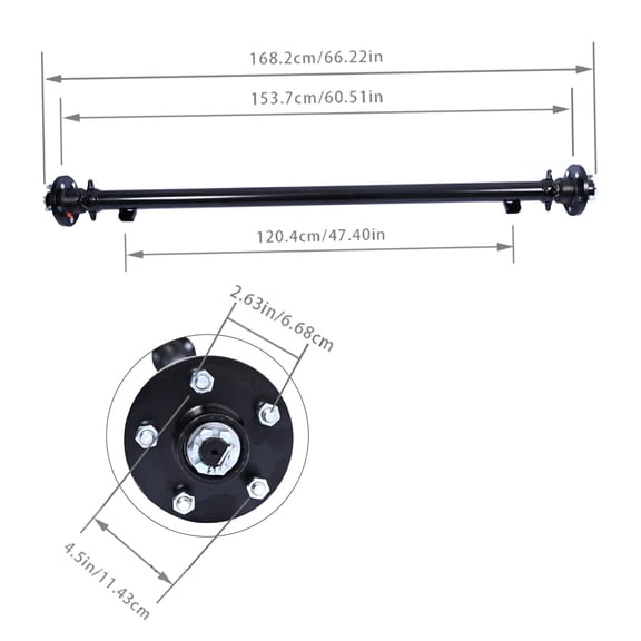 Trailer Axle 3500Lb 5 On 4.5 Bolt Pattern 61 Hub Face 46 Spring Center For 48 Wide Frame Idler Axle