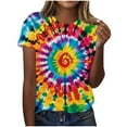 thumbnail image 3 of Fanxing Tie Dye T Shirts for Women Rainbow Shirts Summer Short Sleeve Tops Crewneck Graphic Tees Multicolor,M, 3 of 5