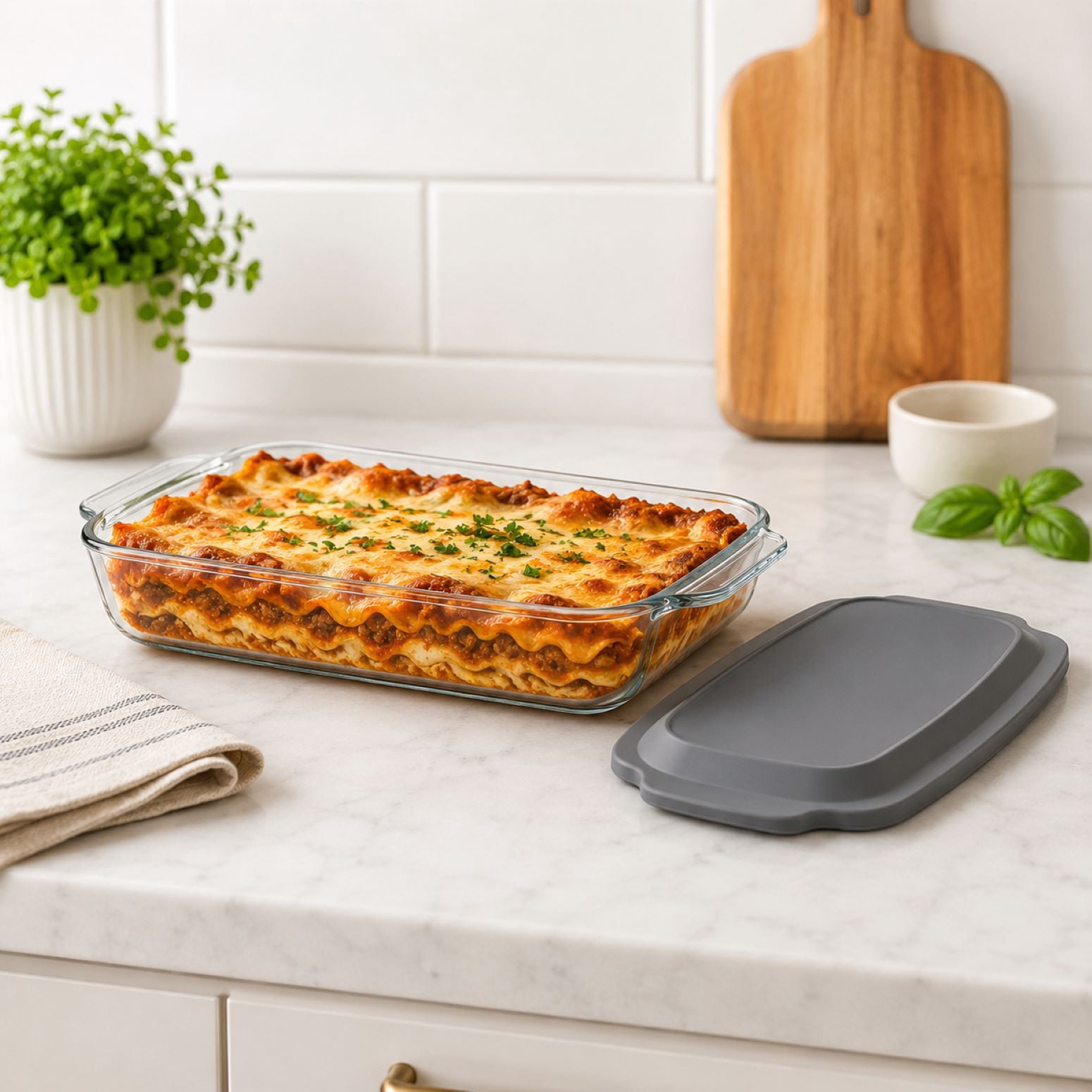 Sorbus 3.5L Borosilicate Glass Baking Dish with Lid, Deep Rectangular Bakeware Pan