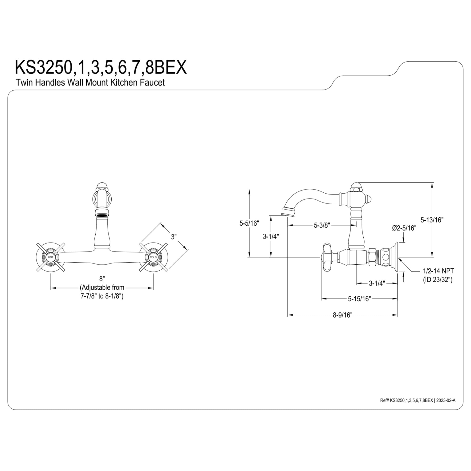 Kingston Brass KS3251BEX Vintage Double-Handle Wall-Mount Bridge Kitchen Faucet, Polished Chrome