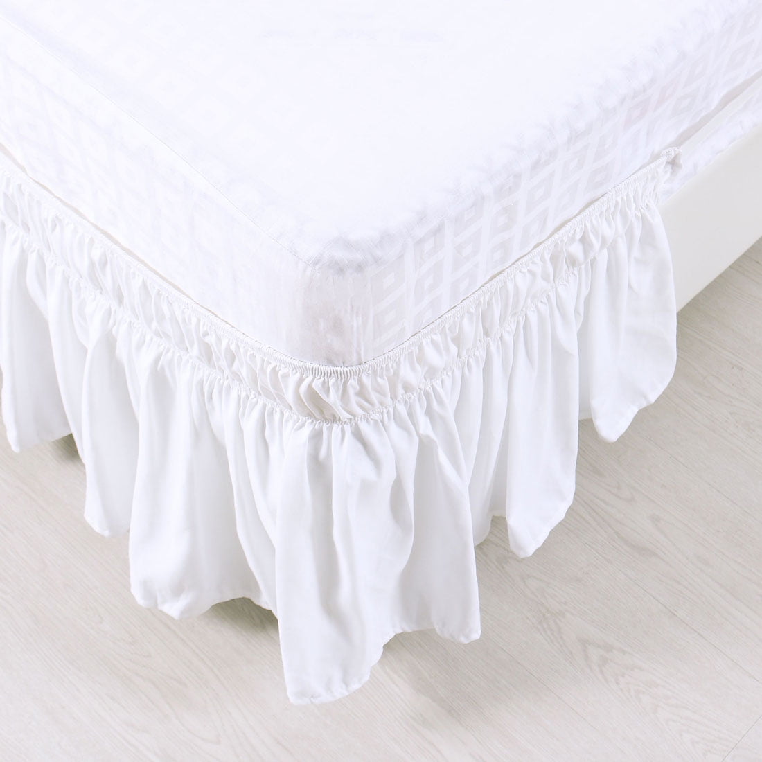 Unique Bargains Polyester Elastic Dust Ruffled Bed Skirt with 15" Drop Twin Snow White