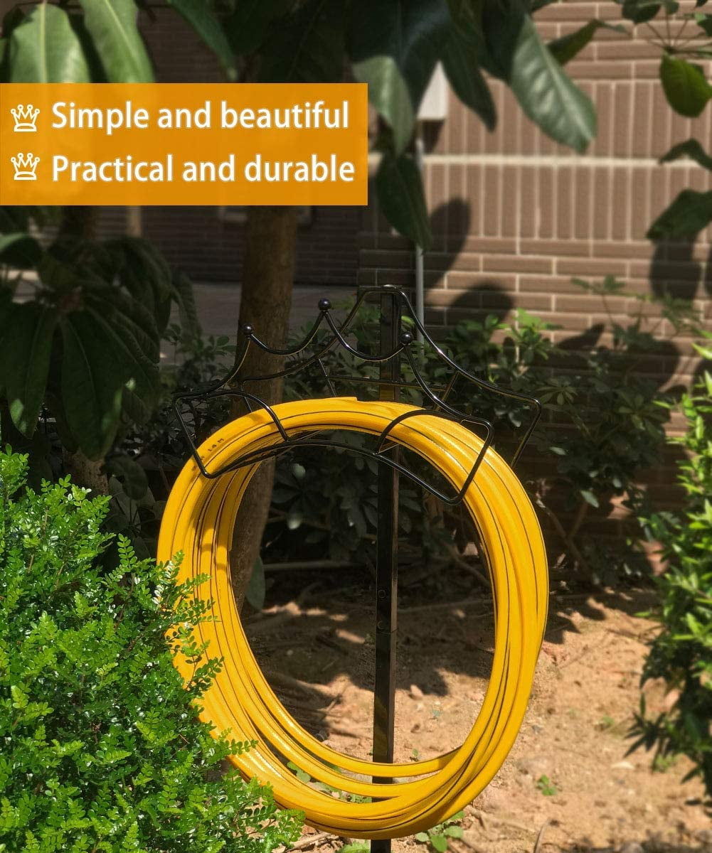 Freestanding Garden Hose Stand Holder - Metal Water Pipe Reel Rack for Outdoor, Shiny Black