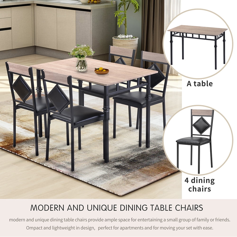 Lowestbest 5 Piece Dining Table Set, Wood Kitchen Table and 4 Leather Dining Chair, Kitchen Table Set with Metal Frame, Nature Lowestbest 5 Piece Dining Table Set, Wood Kitchen Table and 4 Leather Dining Chair, Kitchen Table Set with Metal Frame, Nature