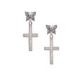 thumbnail image 2 of Delight Jewelry Stainless Steel Joshua 1:9 - Be Strong and Courageous Engraved Cross - Silvertone Antiqued Butterfly Post Earrings, 2 of 4