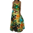 thumbnail image 1 of Daeful Ladies Vest Dress Floral Print Sundress Swing Weekend Square Neck Maxi Summer 15# Green 3XL, 1 of 2