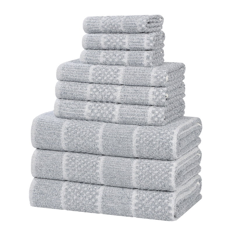 Superior Naples Viscose Cotton Blend Medium Weight 9 Piece Towel Set, Denim Blue