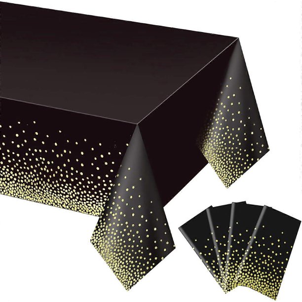 4 Pack Black and Gold Disposable Plastic Tablecloth for Rectangle Tables(54" x 108"), Disposable Party Table Cover for Birthday,Table Cloths for Gradu