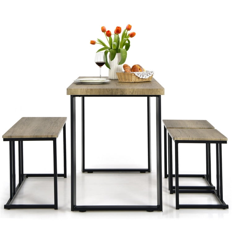 GVN 4 Pieces Industrial Dinette Set with Bench and 2 Stools-Oak, Kitchen & Dining Room sets, Modern Dining Set for Home, Kitchen, Dining Room GVN 4 Pieces Industrial Dinette Set with Bench and 2 Stools-Oak, Kitchen & Dining Room sets, Modern Dining Set for Home, Kitchen, Dining Room