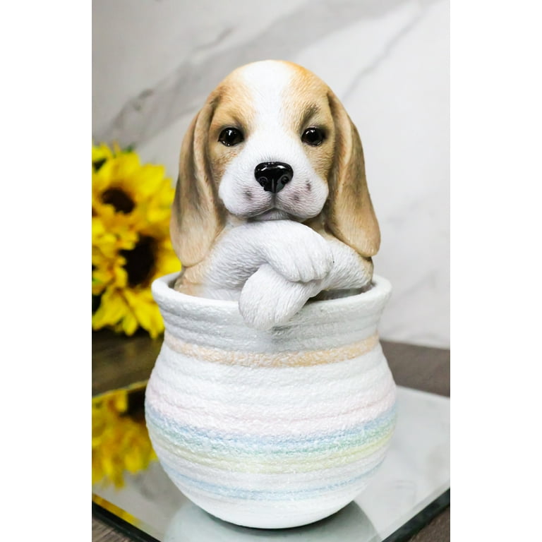Realistic Tri Color Beagle Puppy Dog Figurine With Glass Eyes Pup