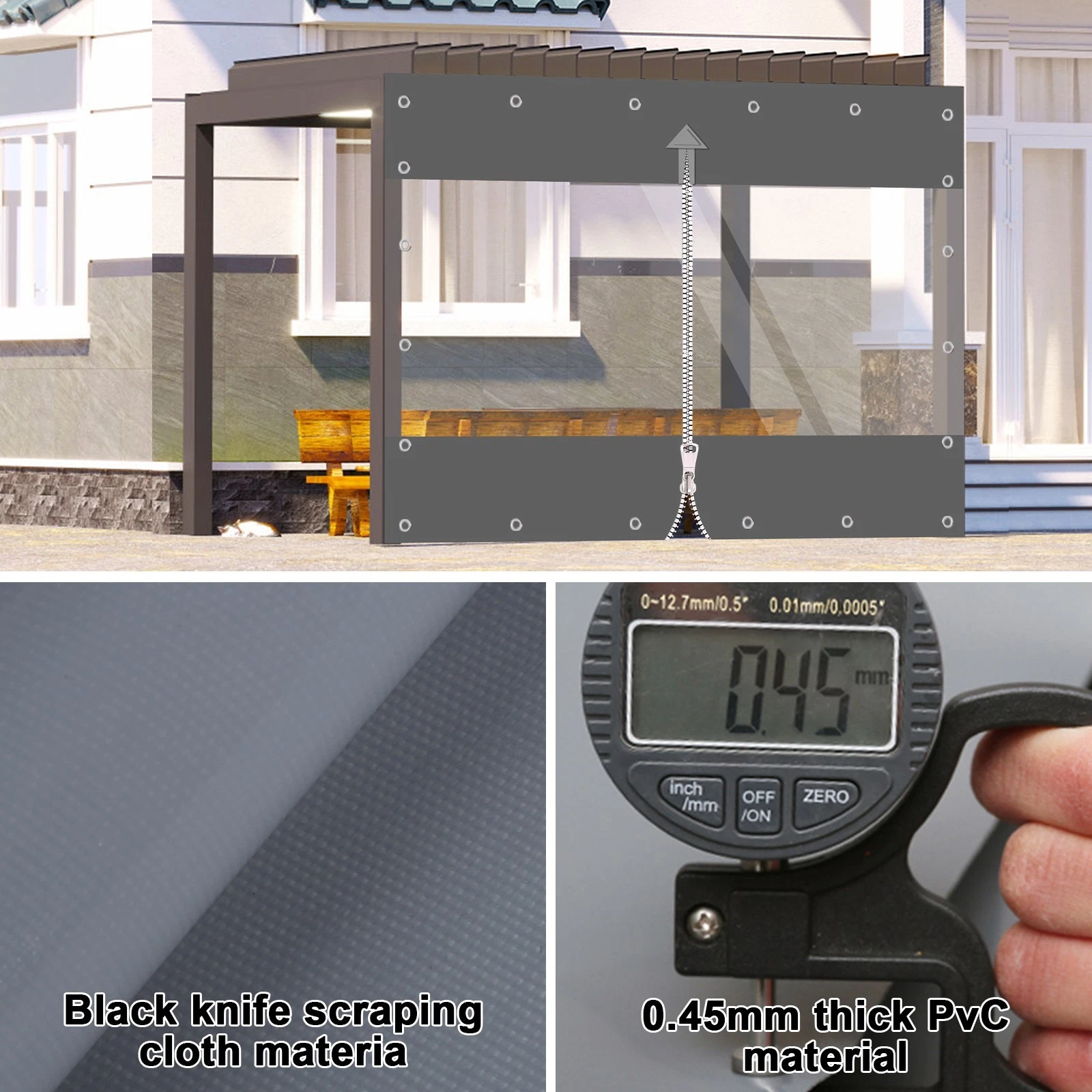 TOPCHANCES Clear Vinyl Curtains with Zipper Entry, Heavy Duty Waterproof PVC Clear Tarp with Grommets, Outdoor Clear Panel Curtain for Porch, Pergola, Gazebo, Patio, Enclosure (10'H x 10'W, Gray)