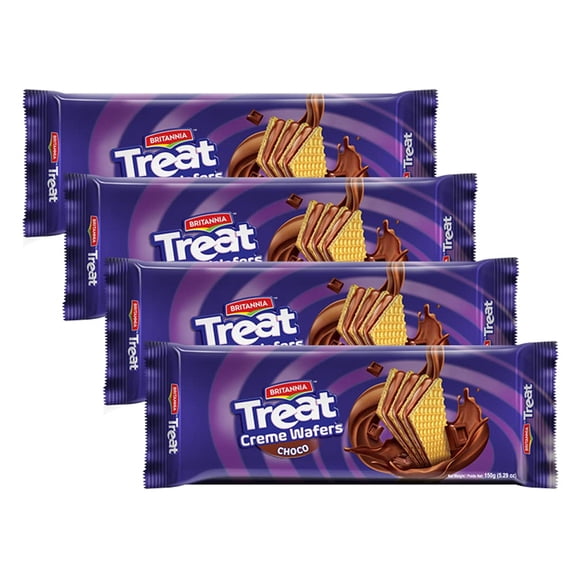 Britannia Treat Wafer Chocolate Flavor Crispy Layered Wafers with Rich Chocolate Cream Filling Indulgent Sweet Snack, Dessert- 150g (5.29 oz)