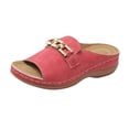 thumbnail image 3 of Domuza Womens Orthopedic Wedge Sandals, Arch Support Wide Width Open Toe Slip On Platform Shoes, Fashion Metal Buckle Comfortable Summer Beach Casual Walking Footwear Red 7（EU-38）, 3 of 5