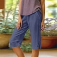 thumbnail image 7 of Women's Bermuda Shorts Linen Shorts Knee Length Casual Summer Capri Pants Pull On Long Shorts Navy M 13" Inseam, 7 of 7