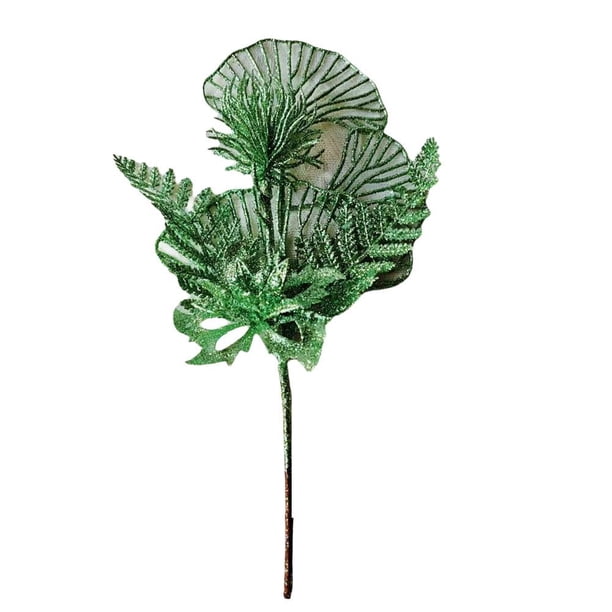 TQEHS Adorno navideño artificial con flores navideñas y purpurina para árbol de Navidad V8G6