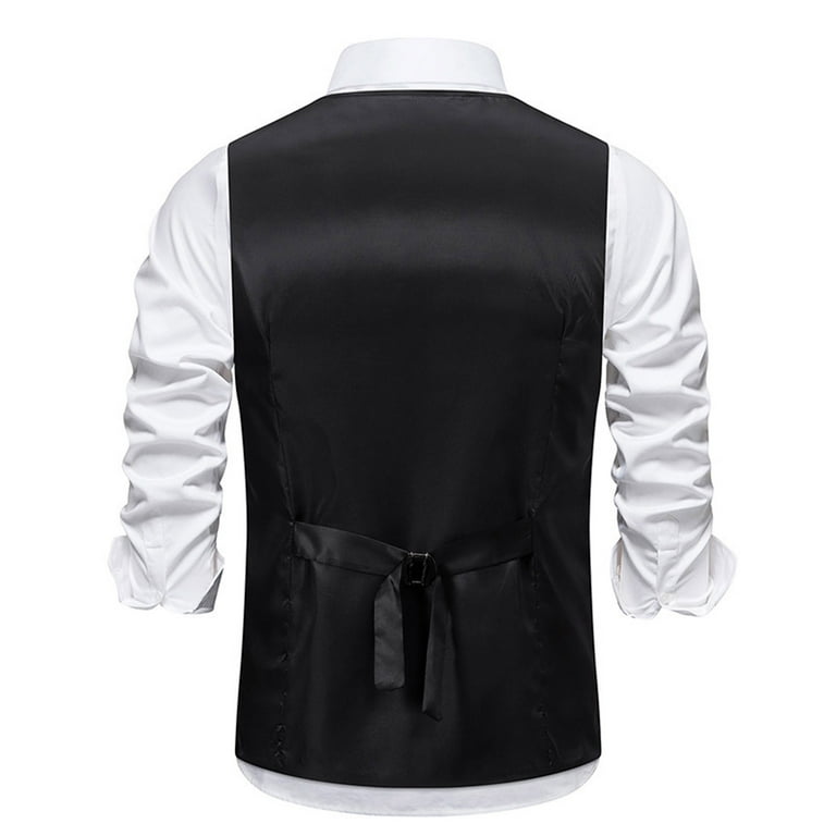 Pitauce Mens Vintage Formal Suit Vest Business Casual Slim V-Neck Single-Breasted Sleeveless Wedding Party Prom Dress Waistcoat Tuxedo Vests with