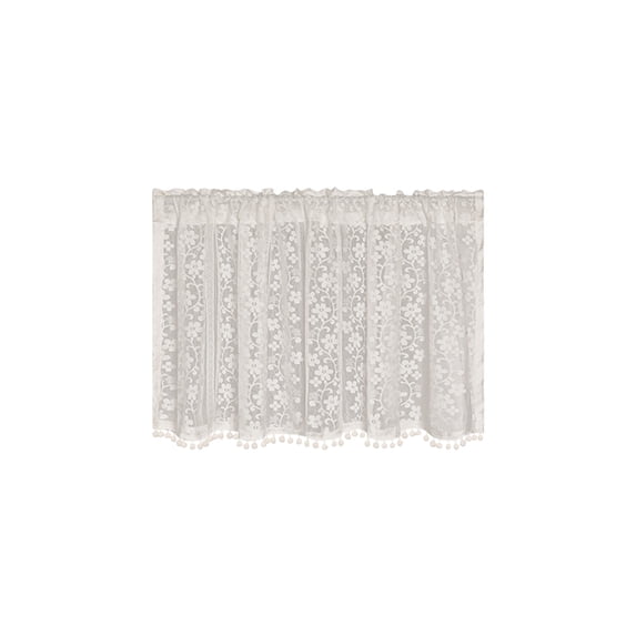 VOTRUDI 55 Inch Door Window Valance Semi Sheer Chiffon Lace Embroidered Curtain Rod Pocket Design Light Filtering Curtain Topper