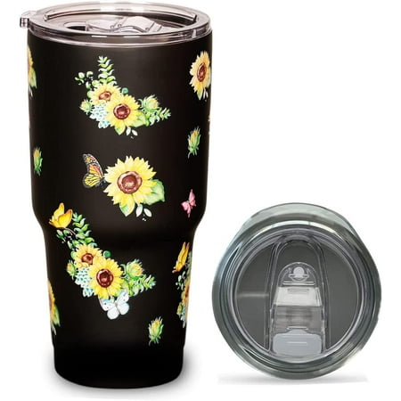

30oz Black Sunflower Tumbler Seamless 5D Print Sunflower Thermos Stainless Steel Double Wall Travel Mugs Insulated For Hot And Cold With Anti-Peeling Coating Keep Beverages in Good Taste