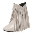 thumbnail image 1 of Bottes Mi-Mollet Larges à Longues Franges pour Femmes avec Talons Compensés Cachés Boho à Franges en Cuir Bout Rond Bottines Courtes Habillées, 1 of 7