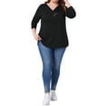 thumbnail image 2 of Agnes Orinda Plus Size Tunic Tops for Women  Long Sleeve V Neck Button Fall Pullover Shirt Loose Blouse 2X Black, 2 of 6
