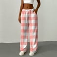 thumbnail image 6 of Hearthz Ladies Fleece Pajama Pants Plaid Fluffy Fleece Elastic Waist Wide Leg Sleep Pants with Pockets Fall Winter Warm Pajama Bottoms, 6 of 6