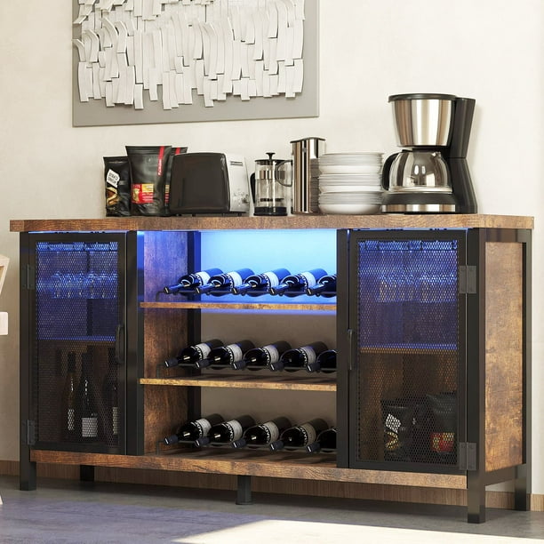 LED Light Wine Bar with Wine Rack & Glass Hoder, 55" Liquor
